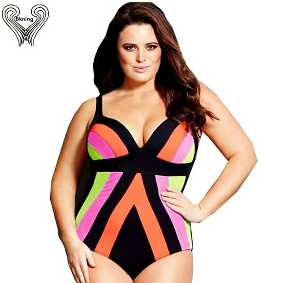 Other - Multi color plus size striped swimsuit monokini